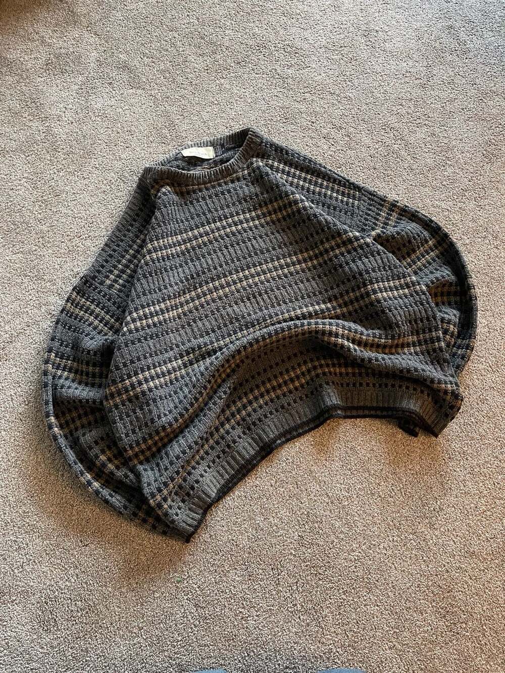 VTG 90s Bill Blass Crewneck Sweater Size L Gray Black Check Grandpa Chunky Knit